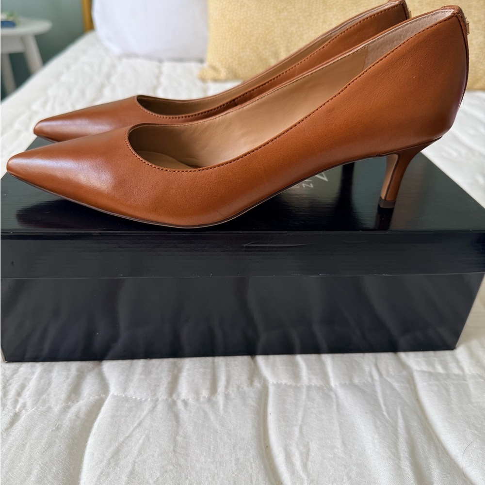 Lauren Ralph Lauren Cognac Pointed-Toe Kitten Heel Pumps